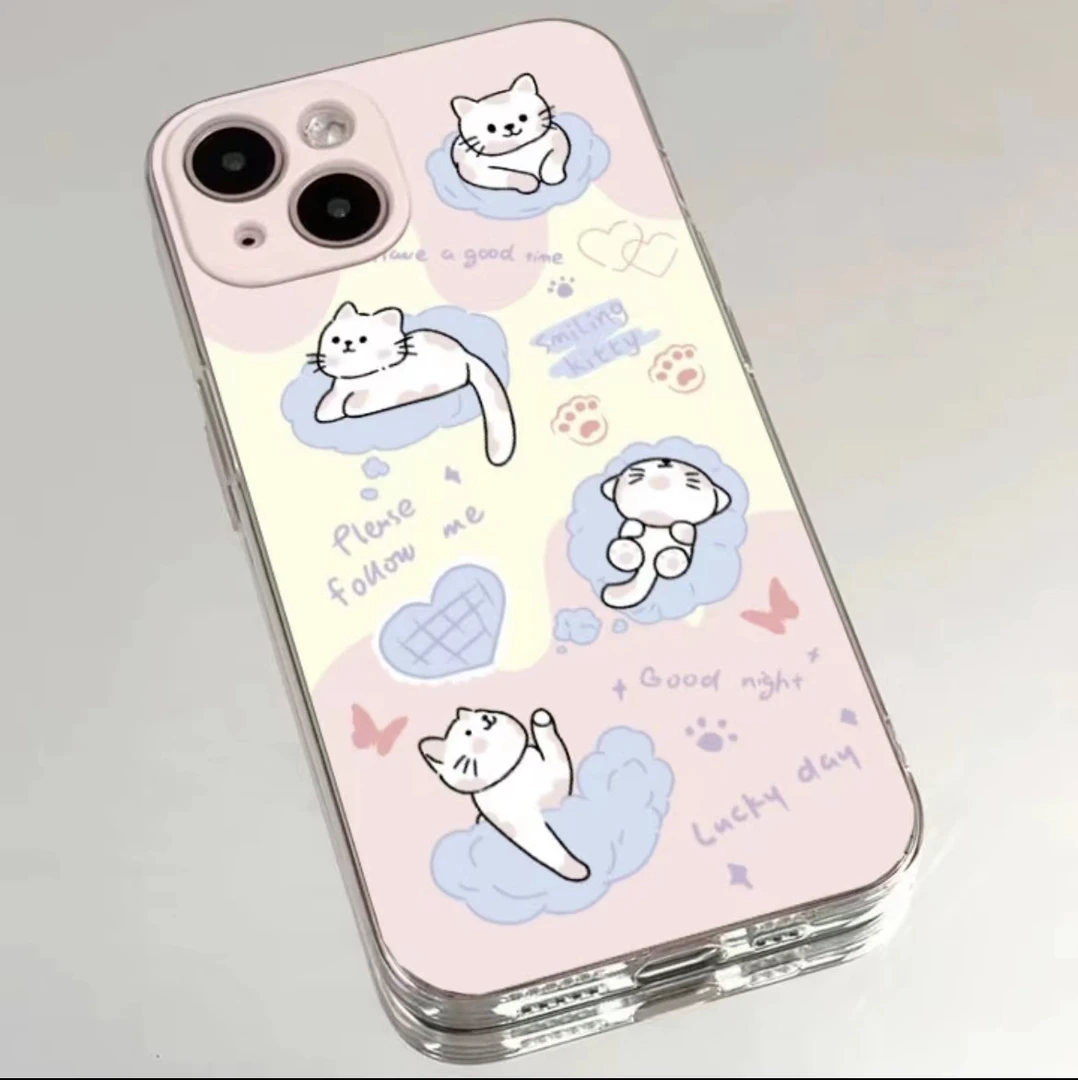 彩色云朵可爱猫咪适用苹果15pro华为/oppo/vivo/小米12软壳mate60