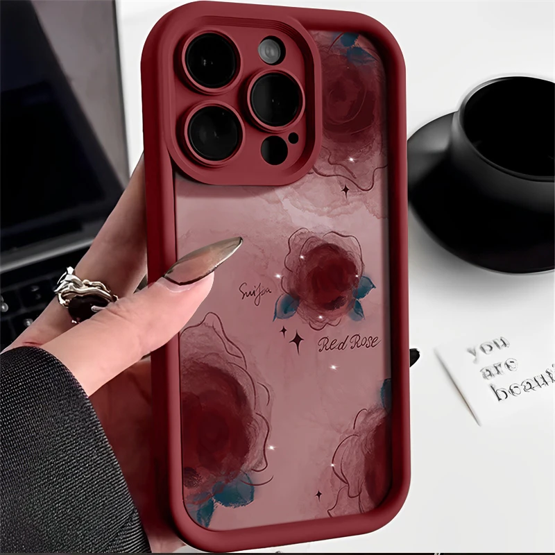 红玫瑰适用iPhone15promax手机壳华为_oppo_小米_vivo防摔软壳13
