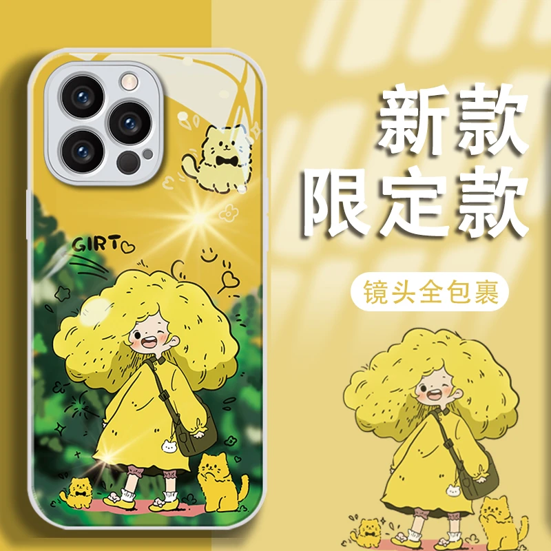 喵咪女孩适用于苹果15新款手机壳vivo/oppo华为mate60pro玻璃壳女