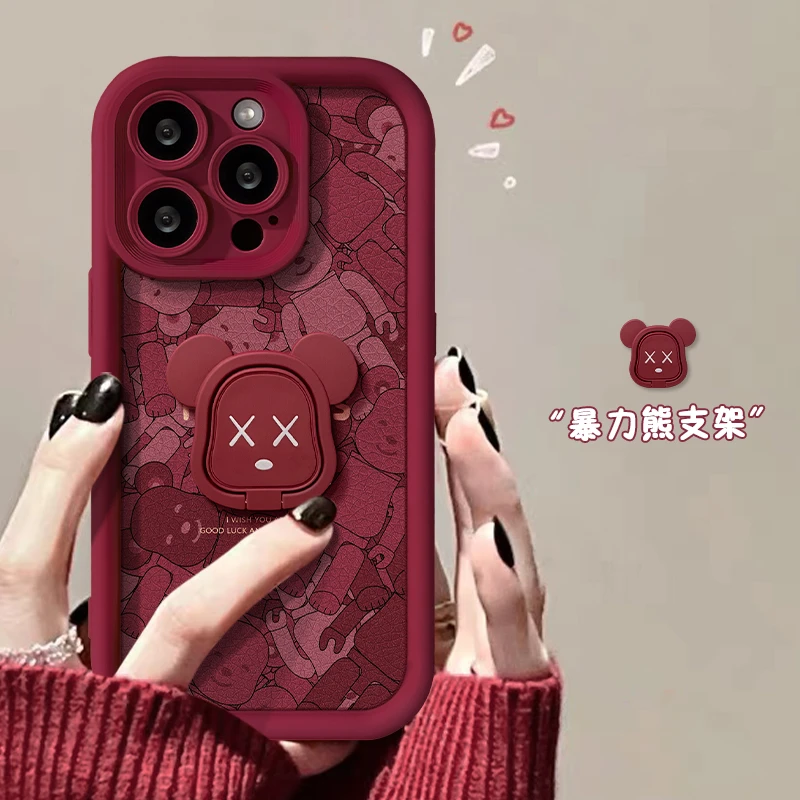 满屏暴力熊支架苹果13手机壳华为oppo小米vivo全包防摔软壳13pro