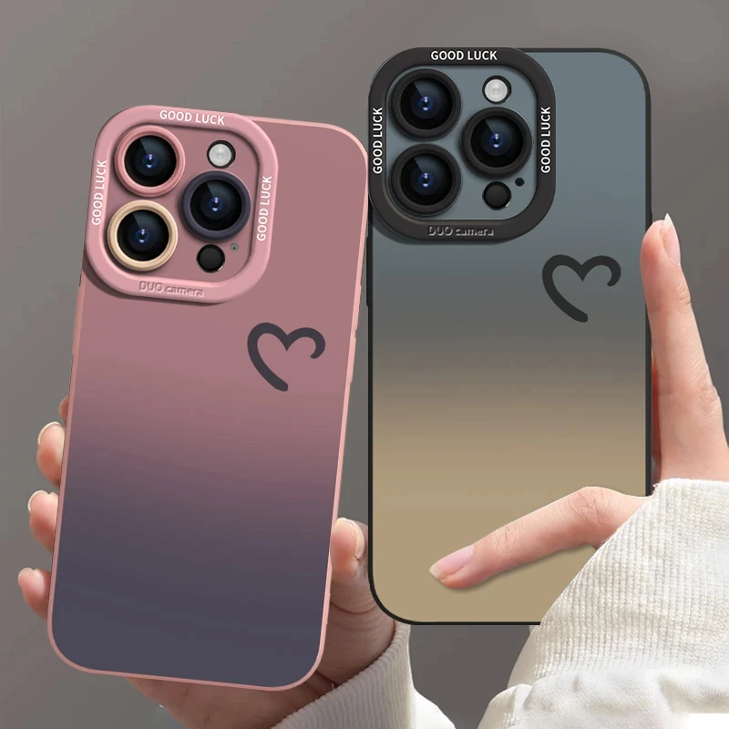 渐变粉灰半心适用iPhone16苹果15华为小米手机壳oppo防摔vivo瞳影