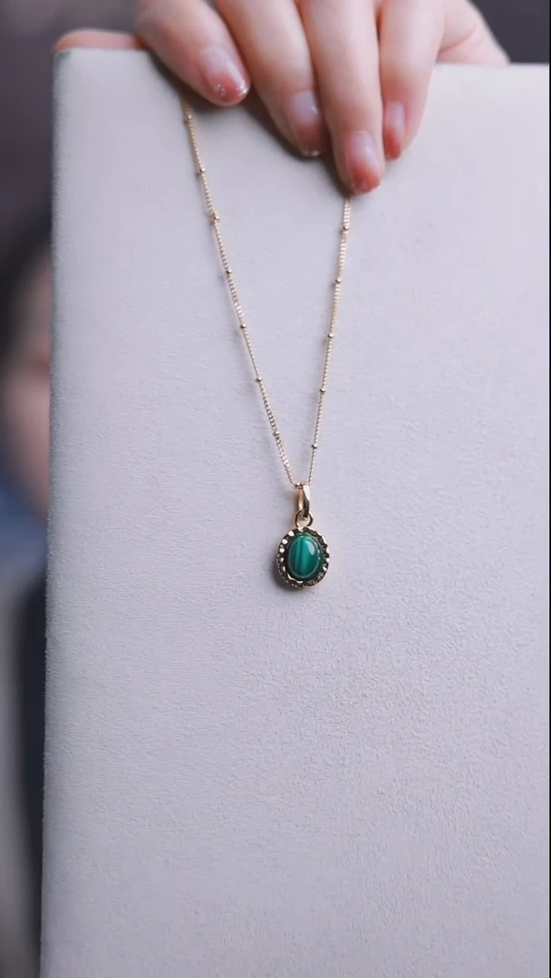 【闪购商品】孔雀石颈饰银S925镶嵌【无包装】孔雀石项链