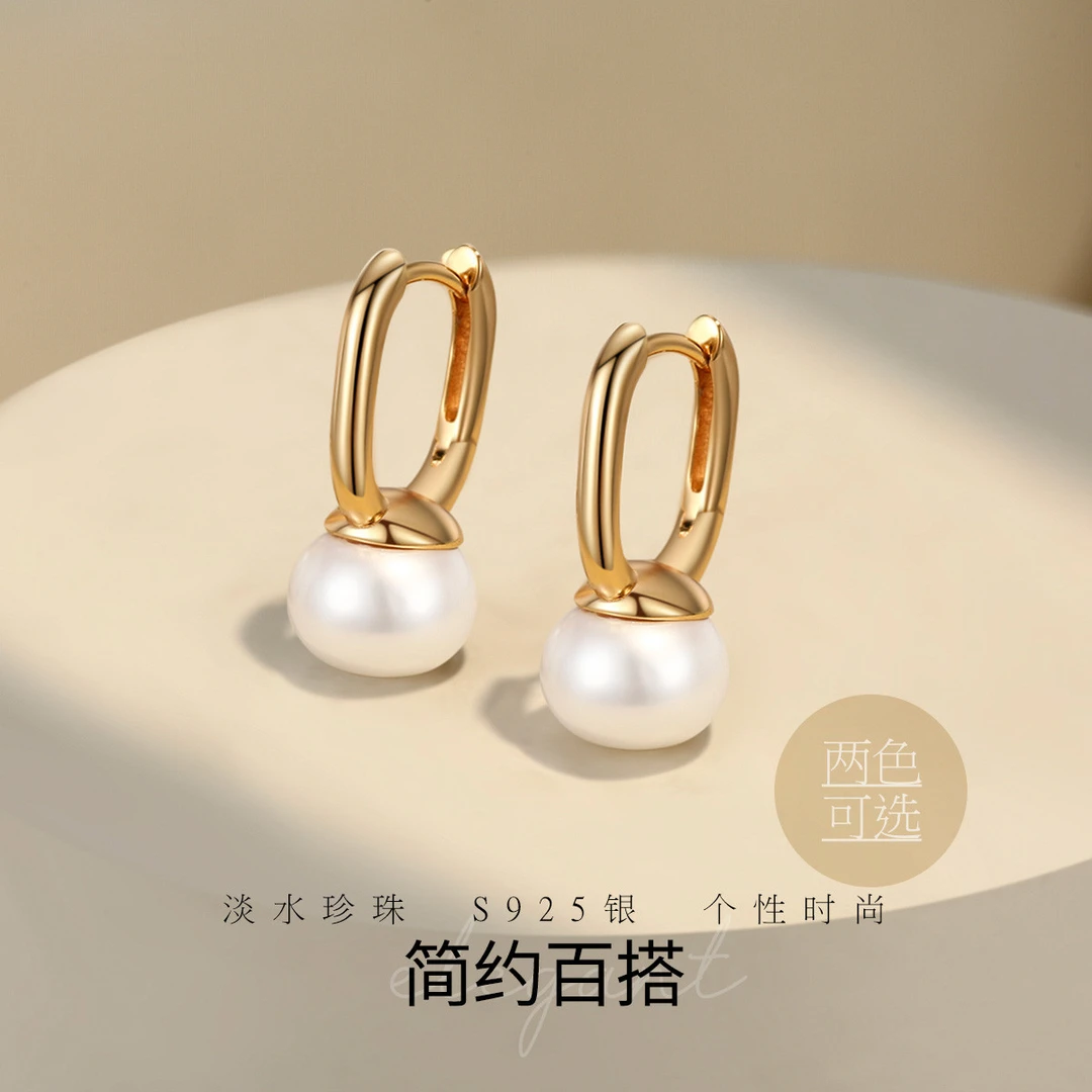 S925银淡水珍珠重工高级感简约百搭耳扣耳环耳饰两色可选