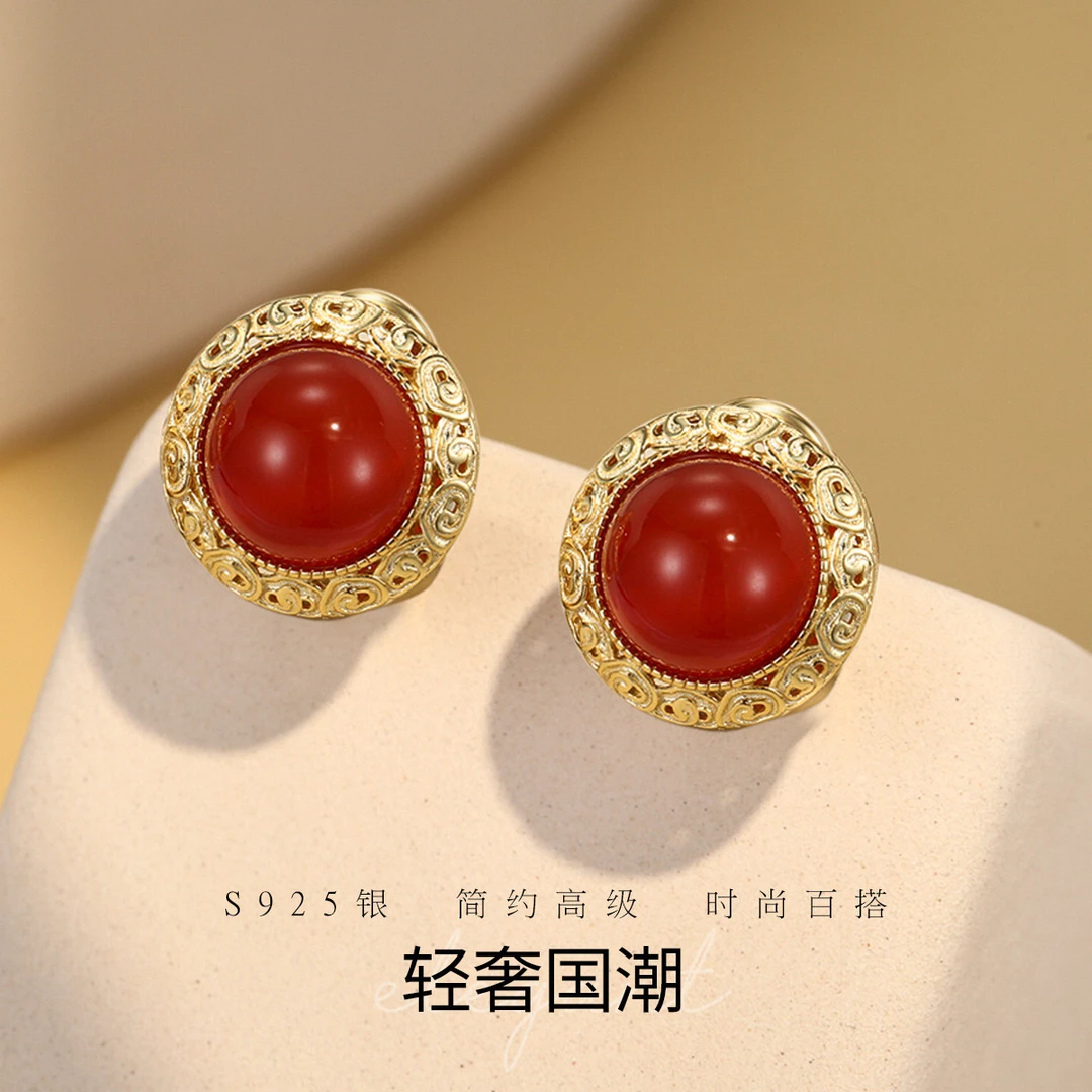 S925银玛瑙复古轻奢耳扣耳环耳饰项链锁骨链两款可选