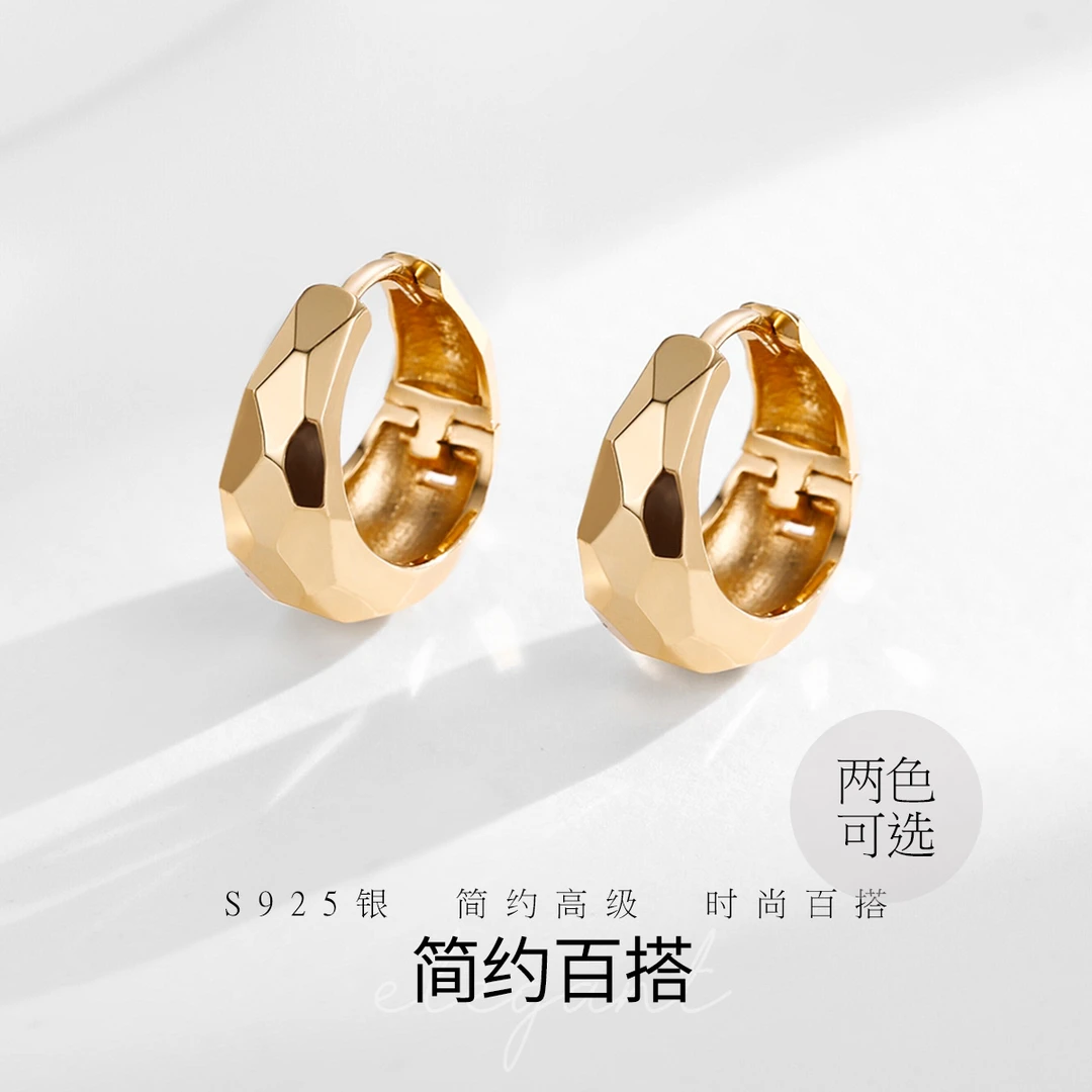 925银耳饰 S925银几何形小巧精致耳圈耳扣耳环耳饰两色可选