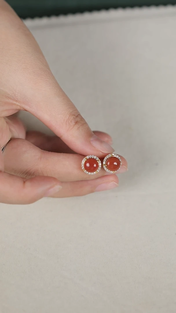 【闪购商品】南红玛瑙耳钉银S925镶嵌南红耳饰