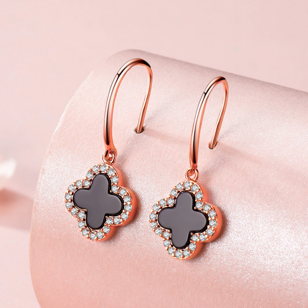 S925银耳环女气质时尚叶草耳饰耳坠耳钩