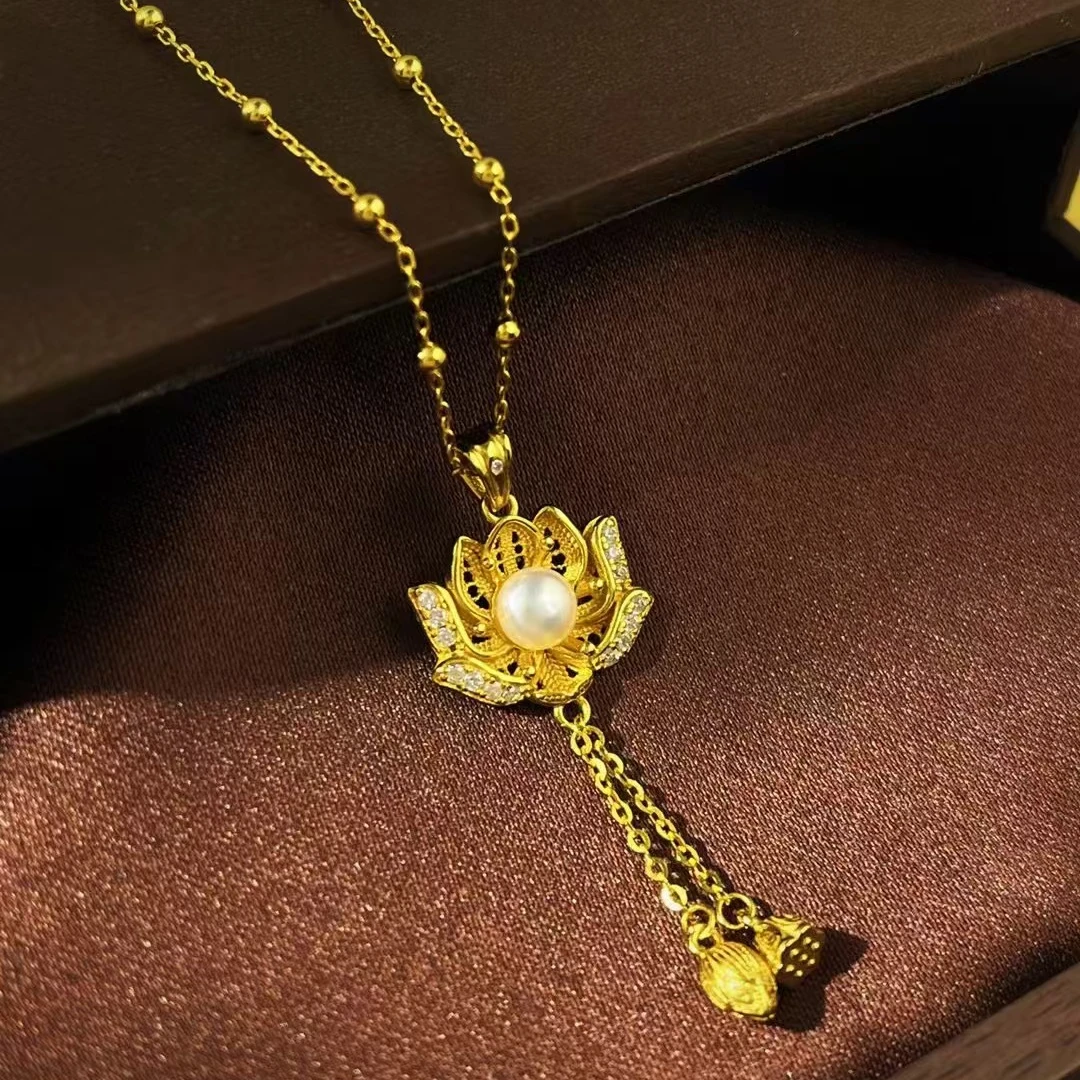 【无包装】925银淡水珍珠项链莲花