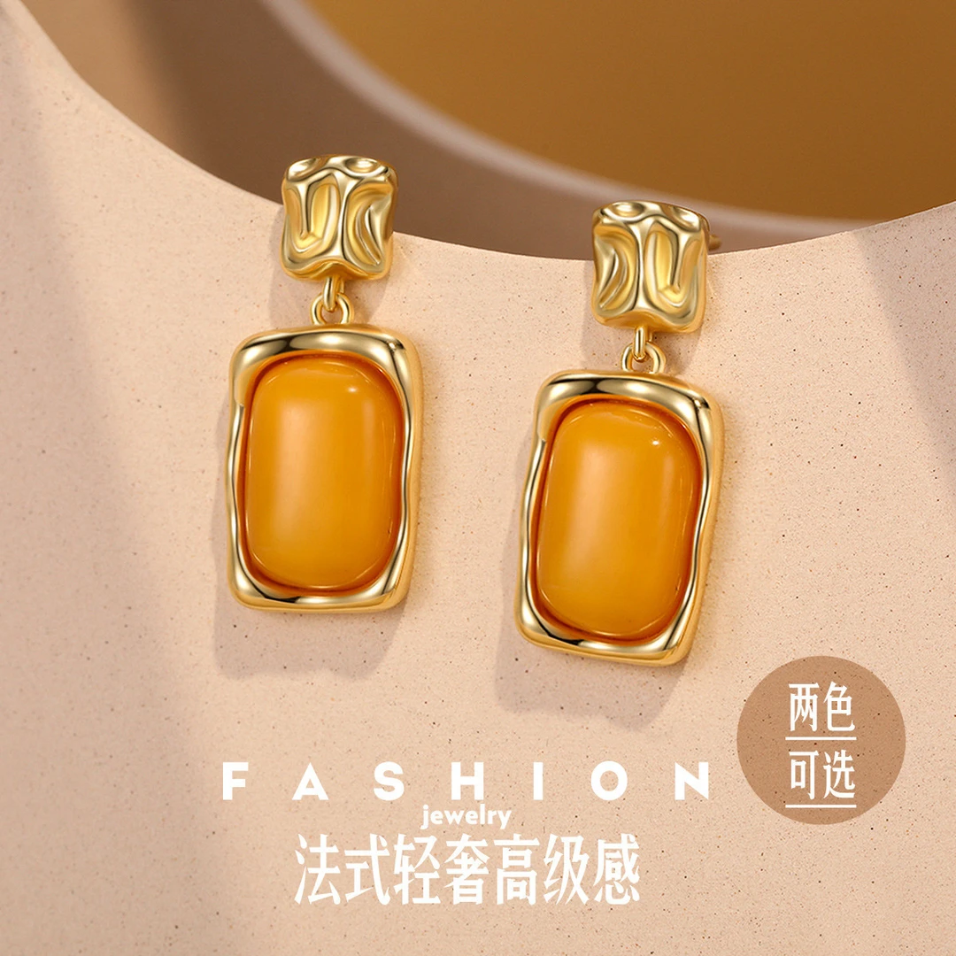 S925银法式轻奢高级感几何形耳钉耳环耳饰