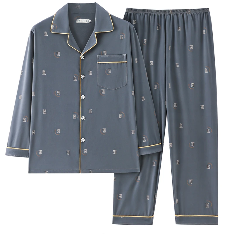 可外穿春秋新款男士睡衣套装纯棉开衫中年宽松休闲洋气全棉家居服