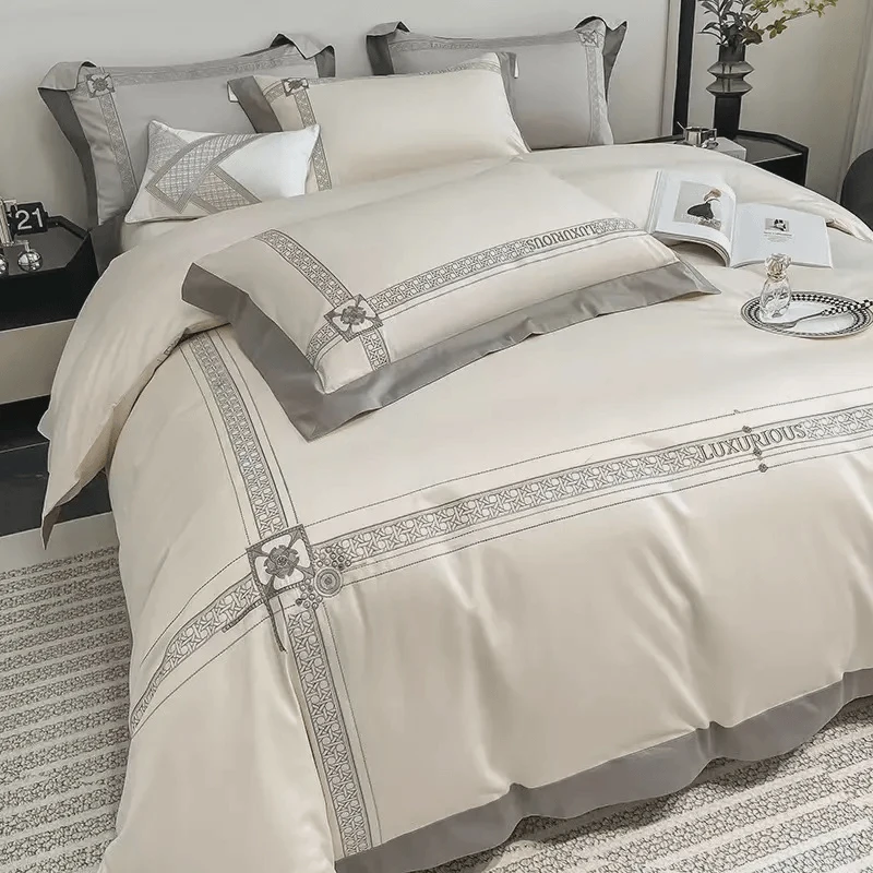 轻奢风200支新疆长绒棉四件套纯棉床单100全棉纯色被套床笠款床品