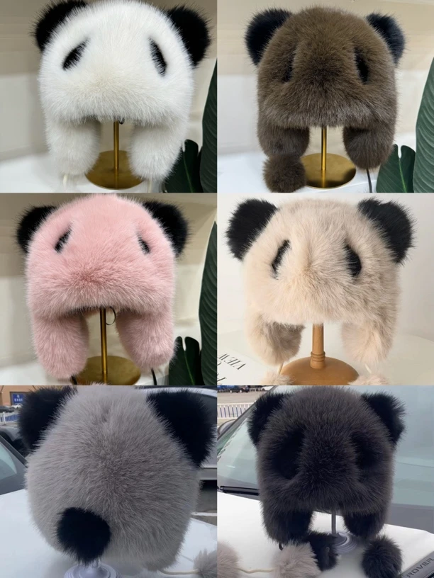 2024新品米兰狐毛毛 大熊猫帽子 欧貂毛系列