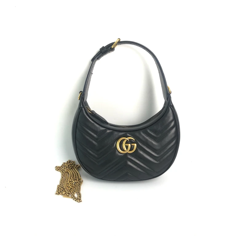 95新 GUCCI/古驰 安洁利严选GUCCI古驰黑金腋下单肩包WHZ407031H