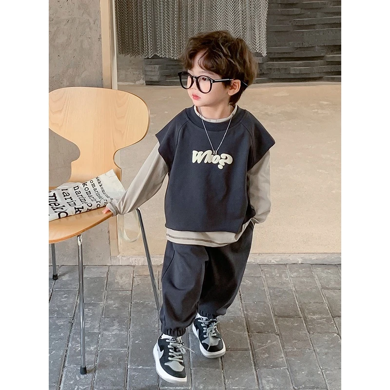 男童套装春秋季2025年新款儿童春装卫衣卫裤韩版炸街帅气三件套潮