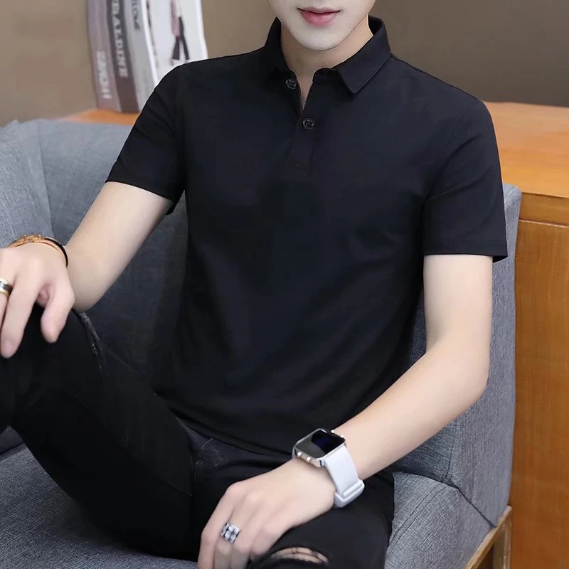 夏季男短袖上衣翻领t恤带领T商务休闲简约纯色8色polo衫
