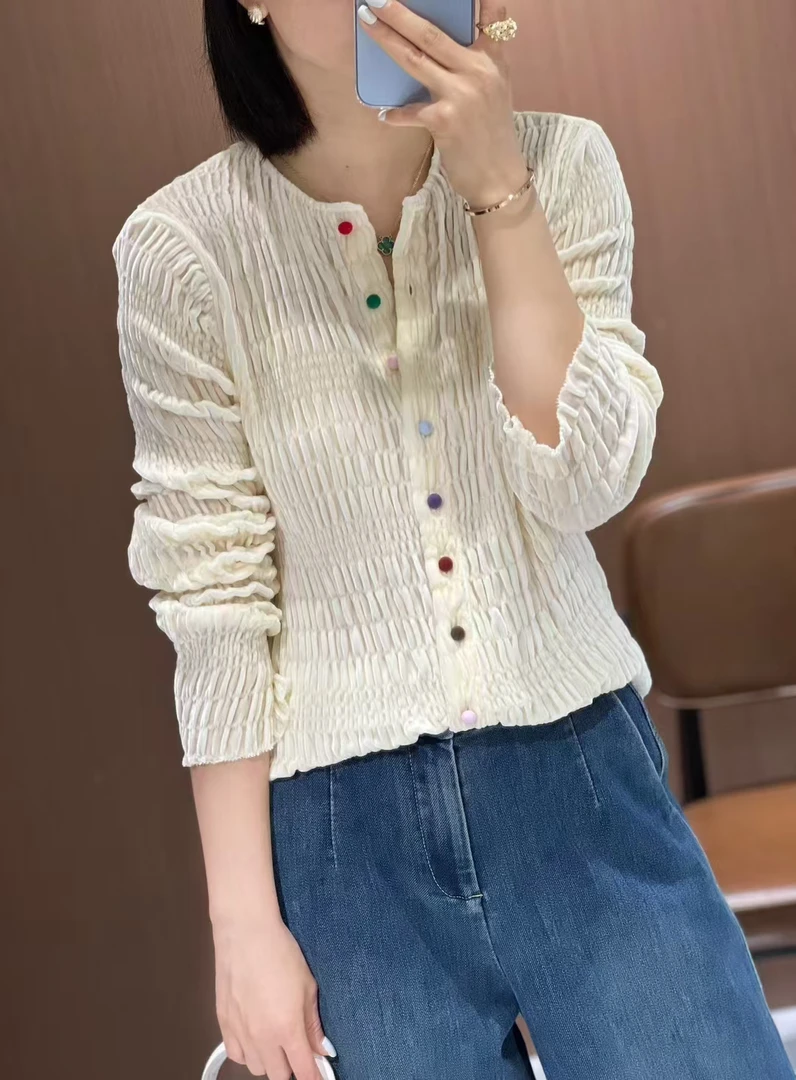 白月 打揽叠蚕丝丝绒衬衫