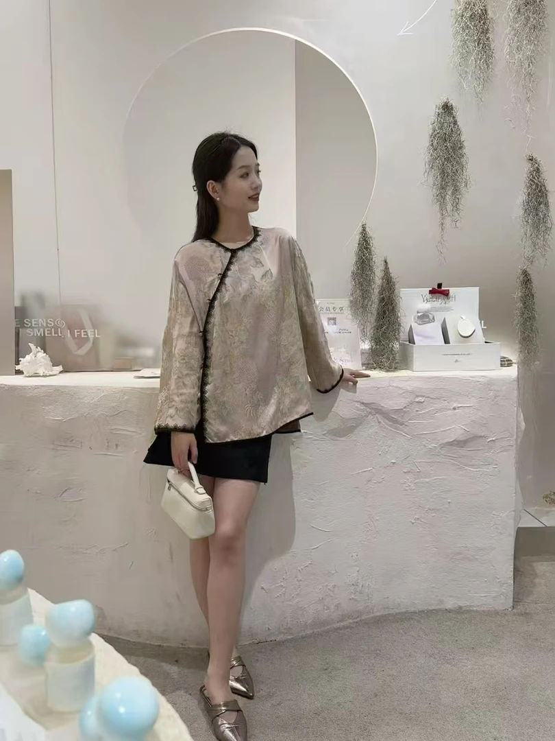 【粉色印花】深圳南油女士衬衫网红时尚百搭新中式