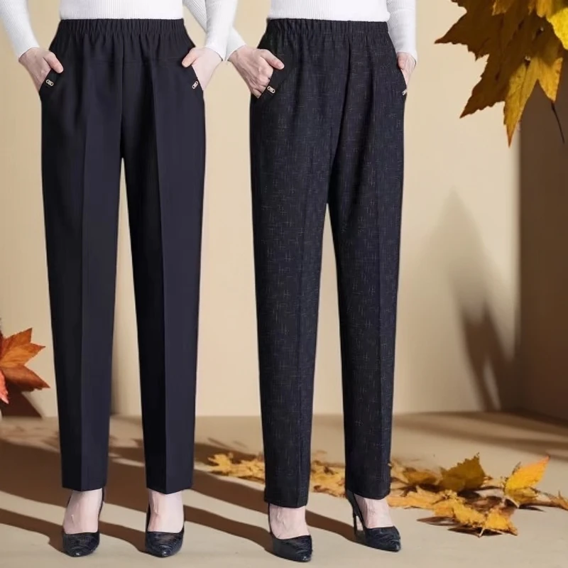 中年妈妈加绒裤秋冬50岁直筒花纹棉裤深裆老年裤婆婆奶奶长裤加厚