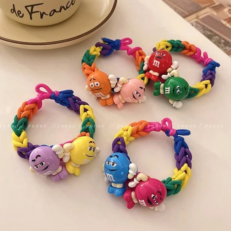 m豆甜心!可爱少女高弹力彩虹发圈头绳2023新款耐用橡皮筋女扎头