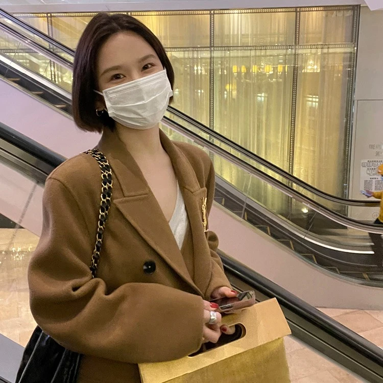 WXLSTUDIO 手工之作 戗驳领双面呢大衣/双V背心裙