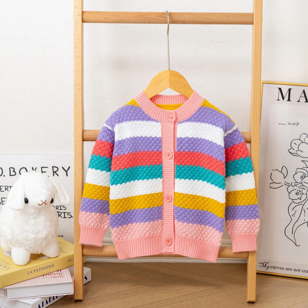 2024女宝宝开衫女童毛衣外套秋装新款上衣针织开衫洋气儿童外套潮