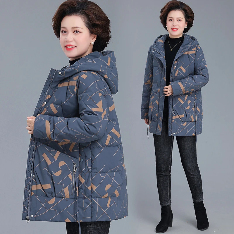 中年妈妈羽绒棉服加肥加大码中老年人女冬装外套冬季棉袄加厚50岁