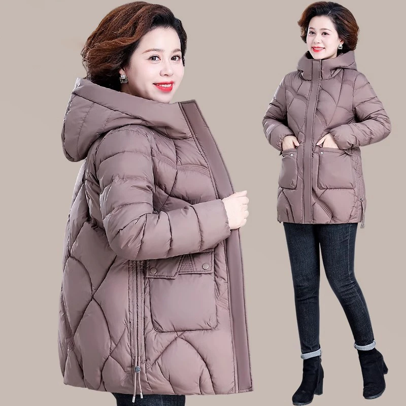 妈妈冬装外套保暖棉服中长款大码棉袄女秋冬新款中老年人冬季棉衣