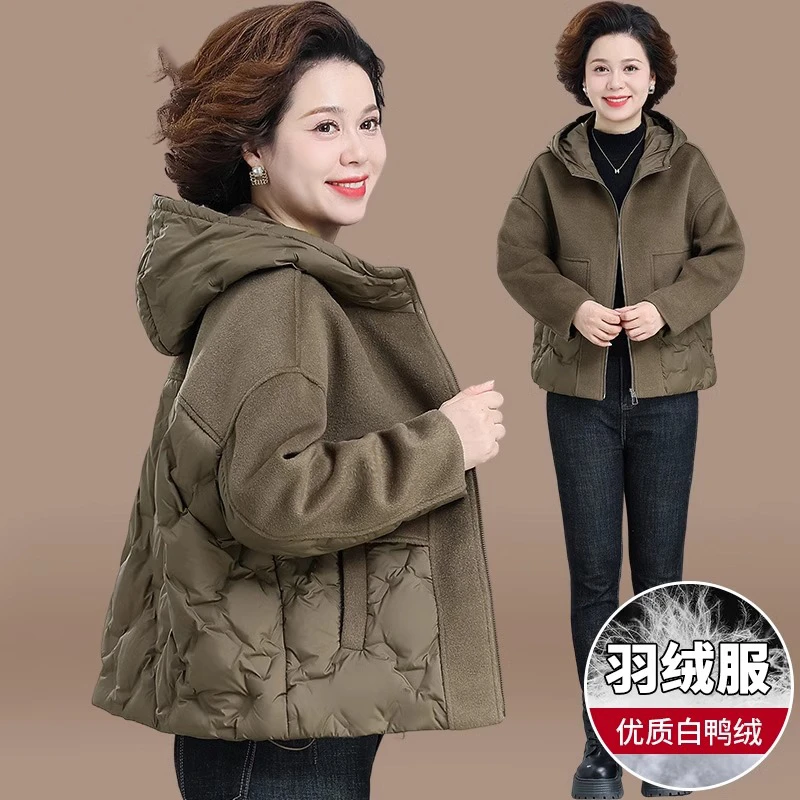 小个子妈妈冬装羽绒服贵夫人毛呢外套中老年女装秋冬加厚棉袄上衣
