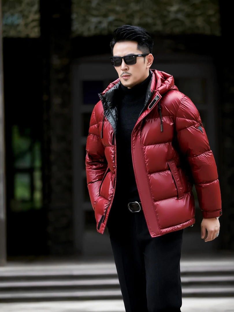 可拆卸帽加厚男鸭绒秋冬黑色轻薄羽绒服时尚短款大码休闲保暖外套