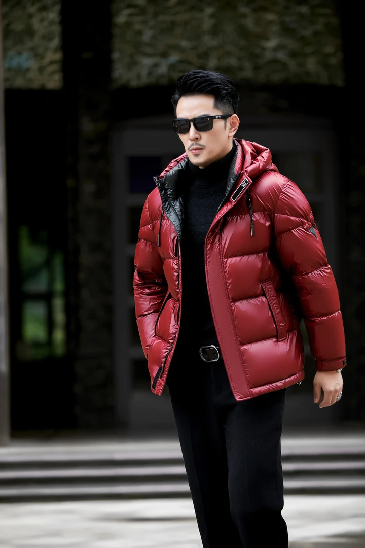 可脱卸帽百搭大码新款加厚白鸭绒保暖男士羽绒服红色潮流外套大码