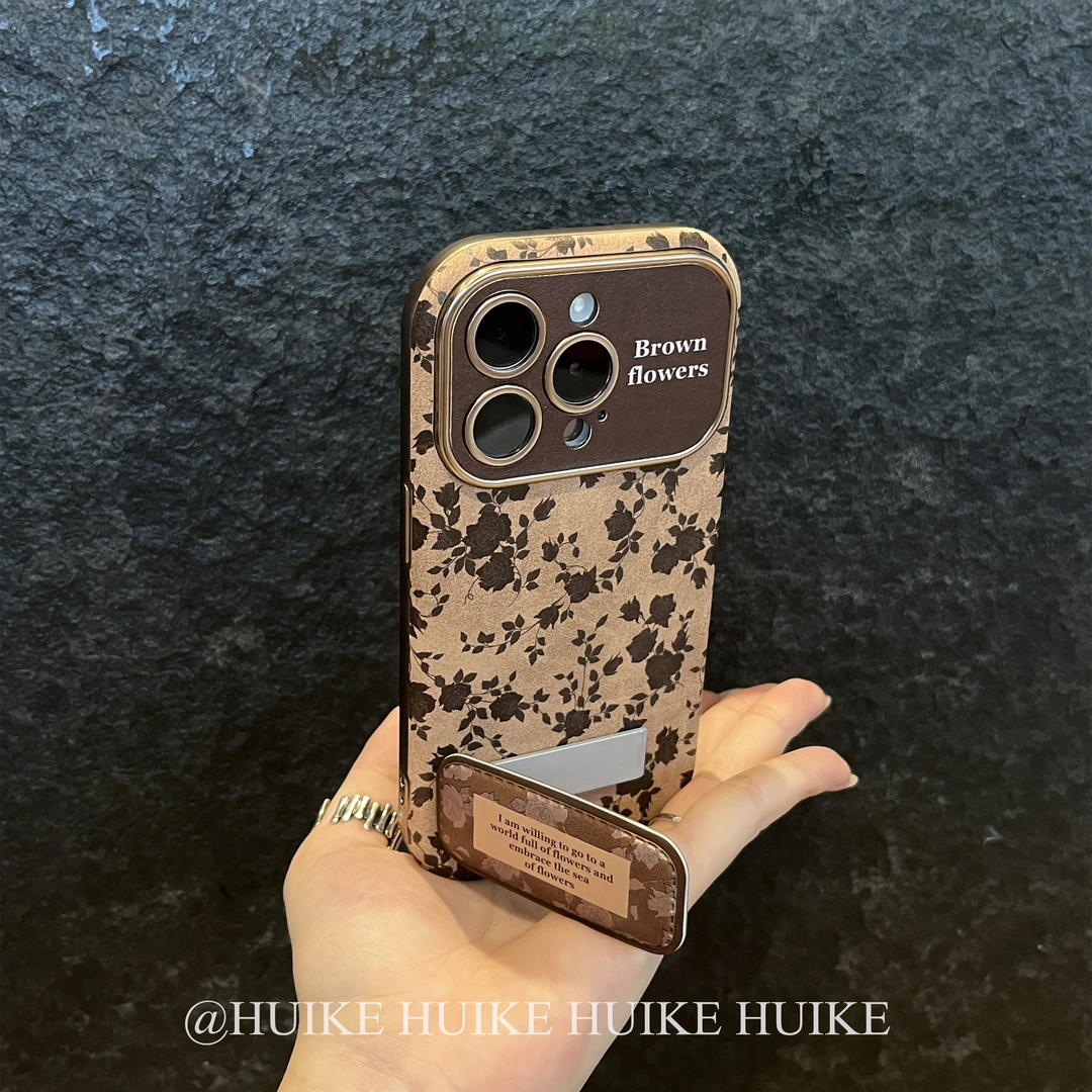 秋冬复古枫叶支架适用苹果16手机壳iPhone15/14/13promax12手提软