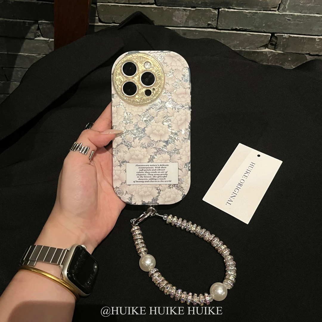 ins高级花朵圆形防摔适用苹果16手机壳iphone15/14/13promax全包
