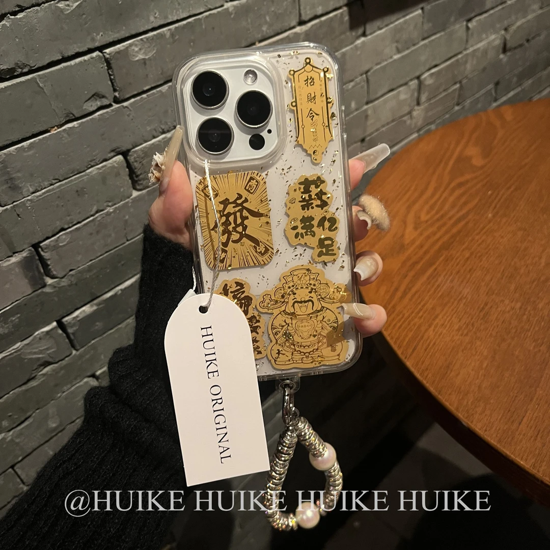 苹果17发财搞钱金色财神适用苹果16手机壳iphone15/14/13promax薄