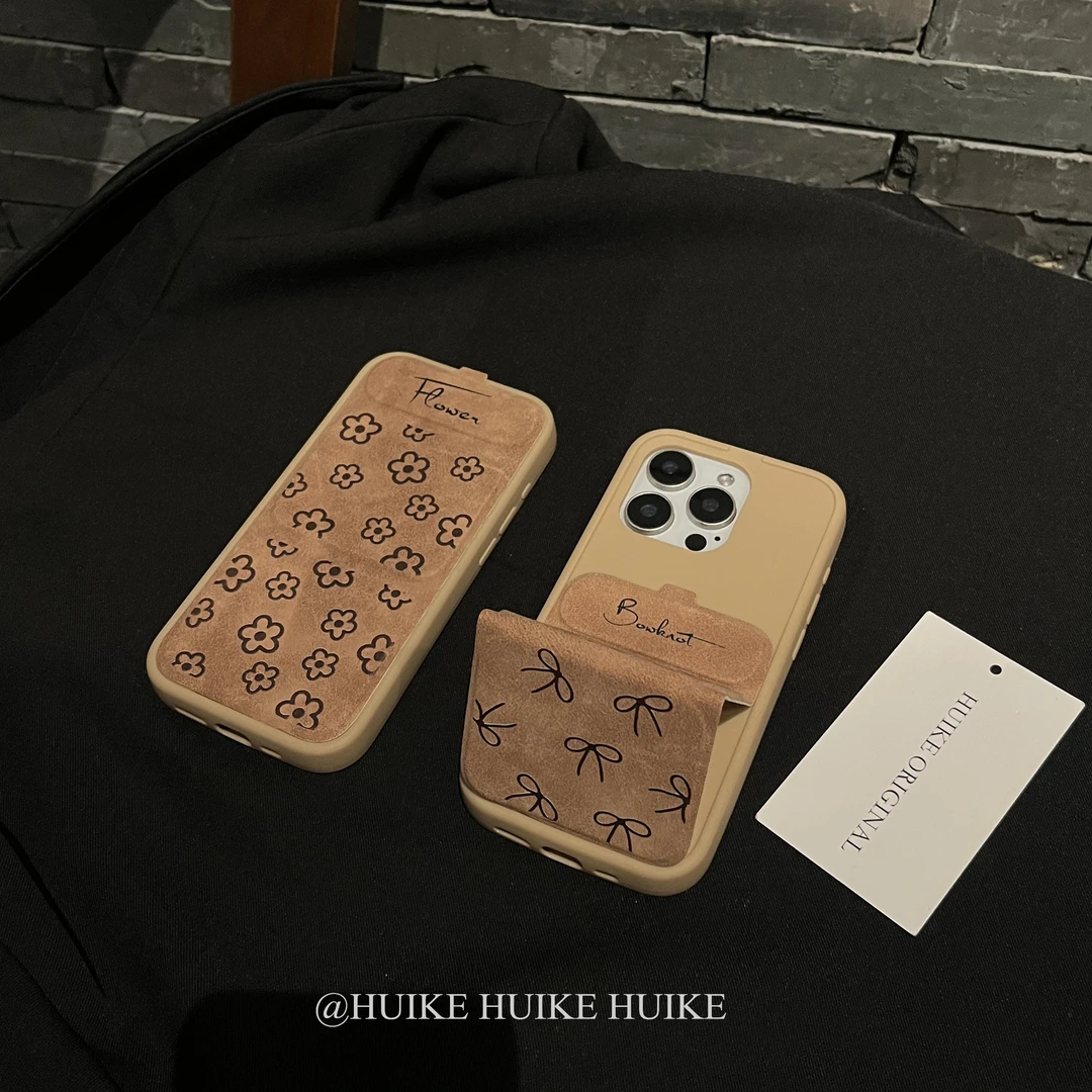 翻盖支架秋冬复古花朵适用苹果16手机壳iphone15/14/13promax防摔