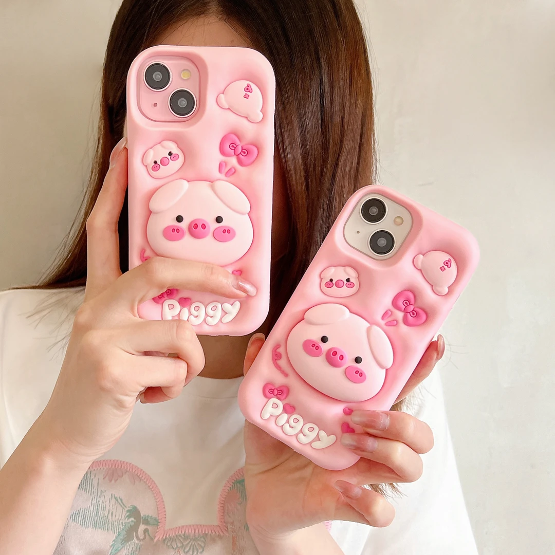 适用苹果oppo华为vivo小米三星可爱大头猪支架iPhone17硅胶手机壳