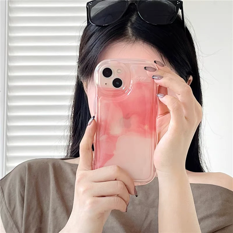 (适用苹果华为)晕染水墨波浪气垫简约渐变iPhone15全包硅胶手机壳