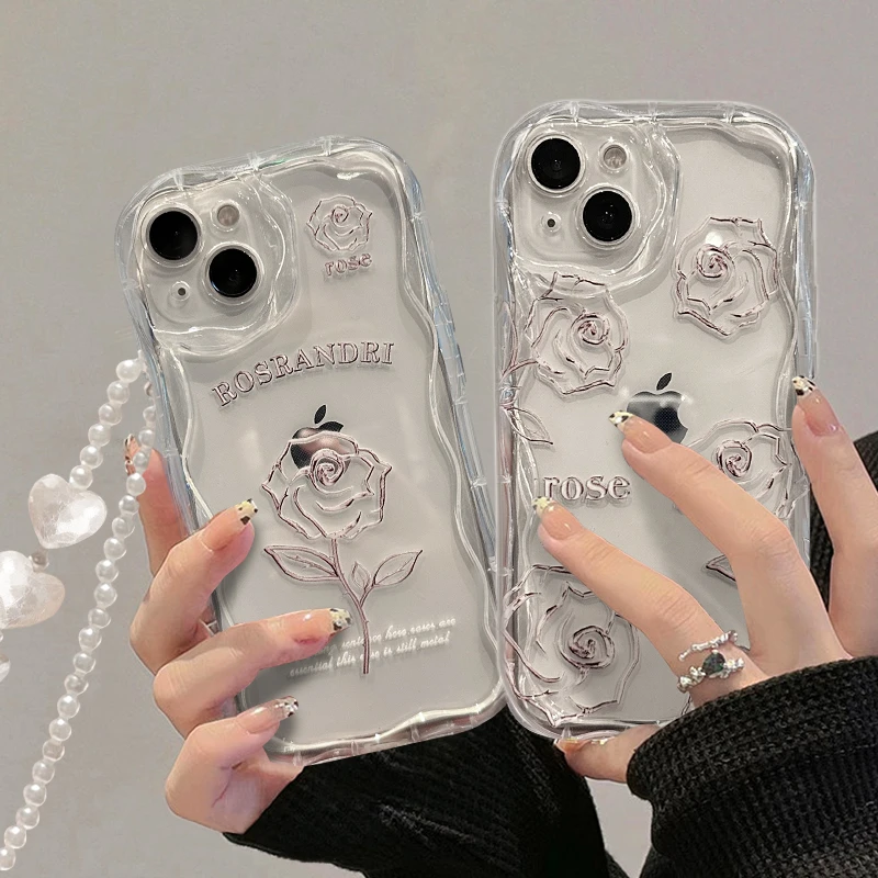 (苹果/华为/oppo/vivo/小米)玫瑰花适用iPhone14奶油纹透明手机壳