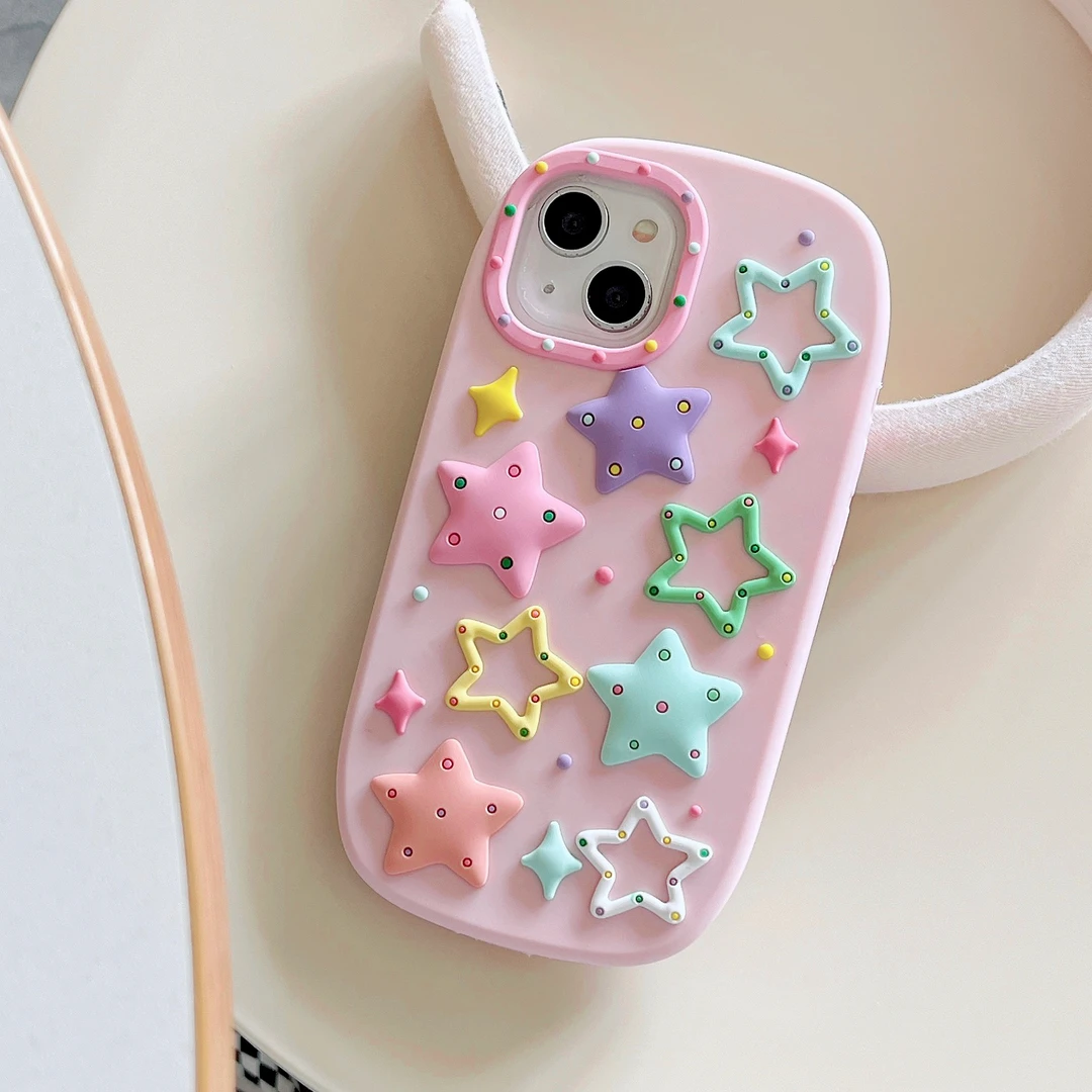 (苹果)彩色星星夏天可爱适用iPhonepro立体防摔硅胶手机壳