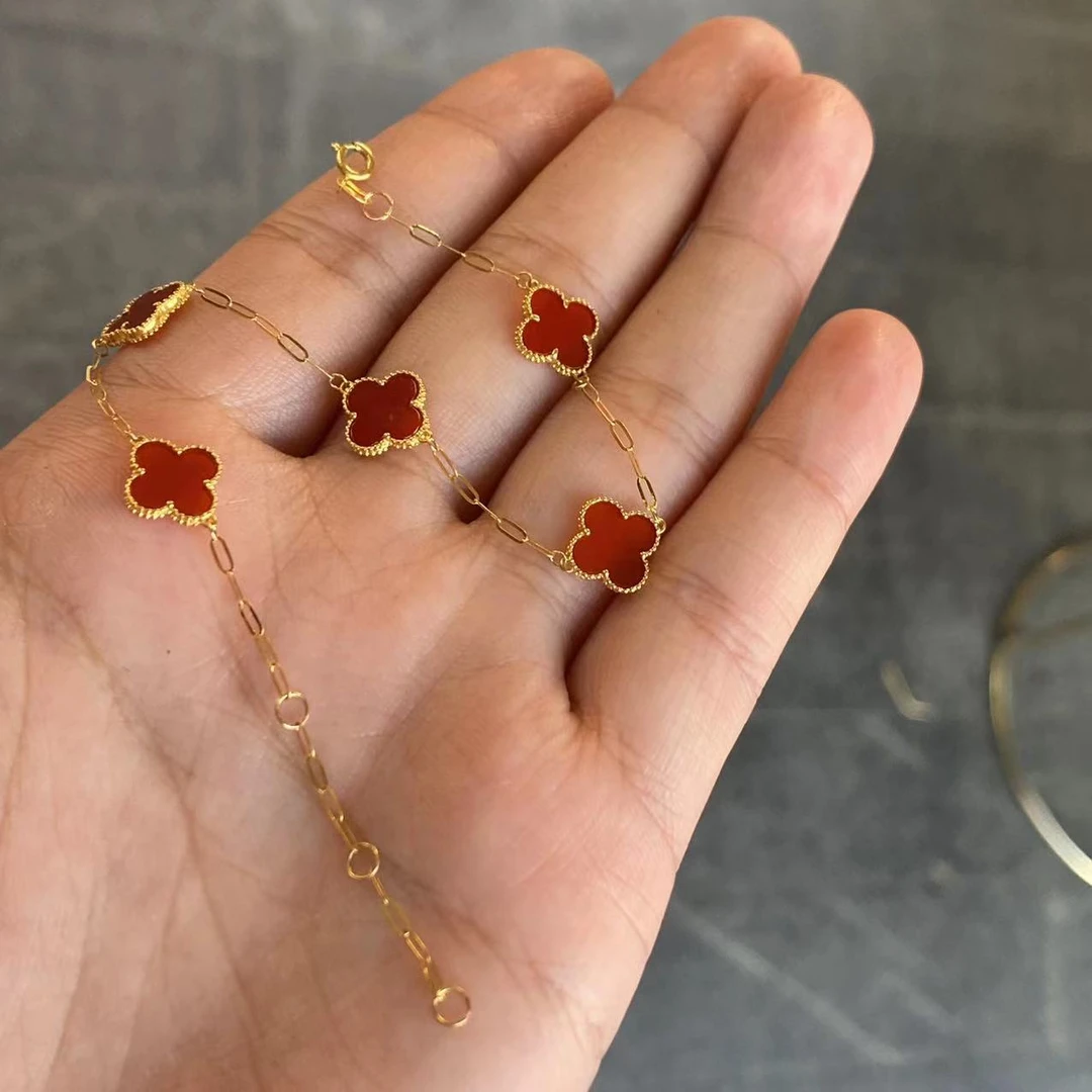 【北野珠宝】5 Y3851-18K金红玛瑙四叶草手链-YF