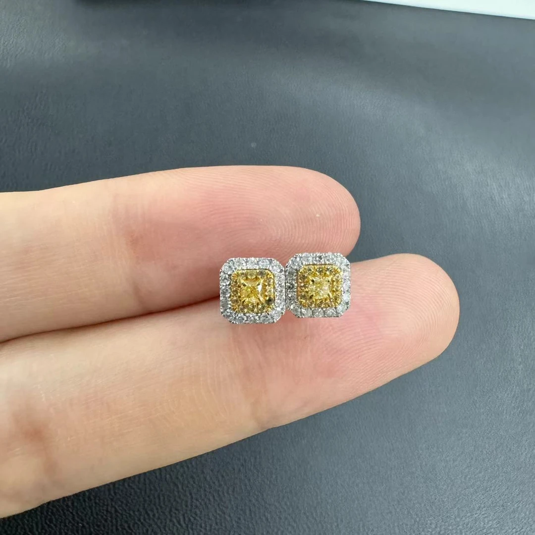 【北野珠宝】18K金天然南非真钻黄钻耳钉-B111H-20