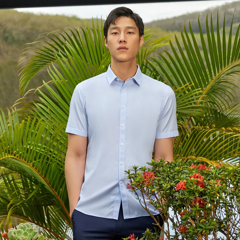 【全棉格子+DP免烫】雅戈尔男士休闲商务短袖夏简约短袖衬衫100173