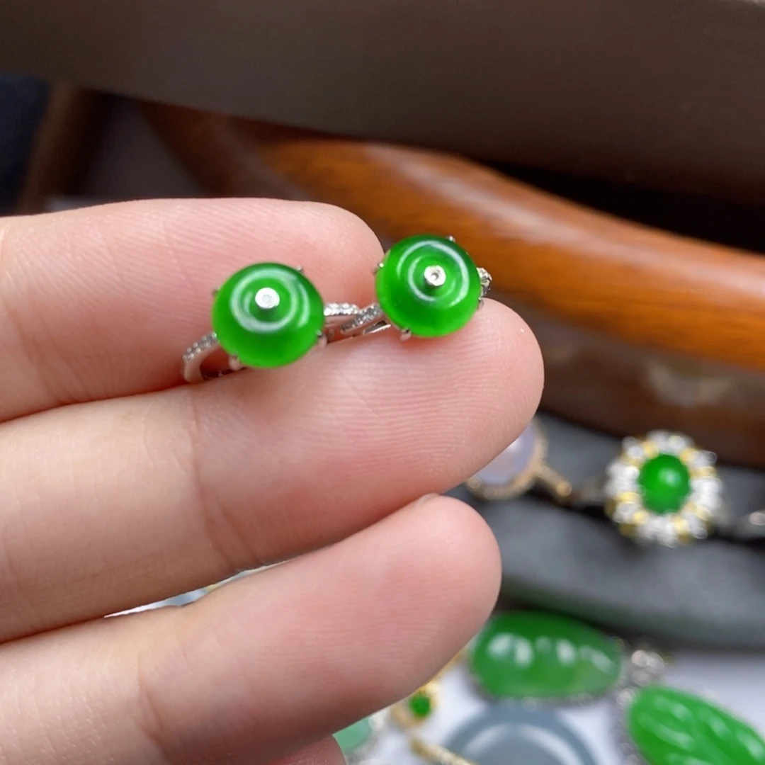 翡翠耳饰18K金镶嵌18Ｋ金平安扣耳包