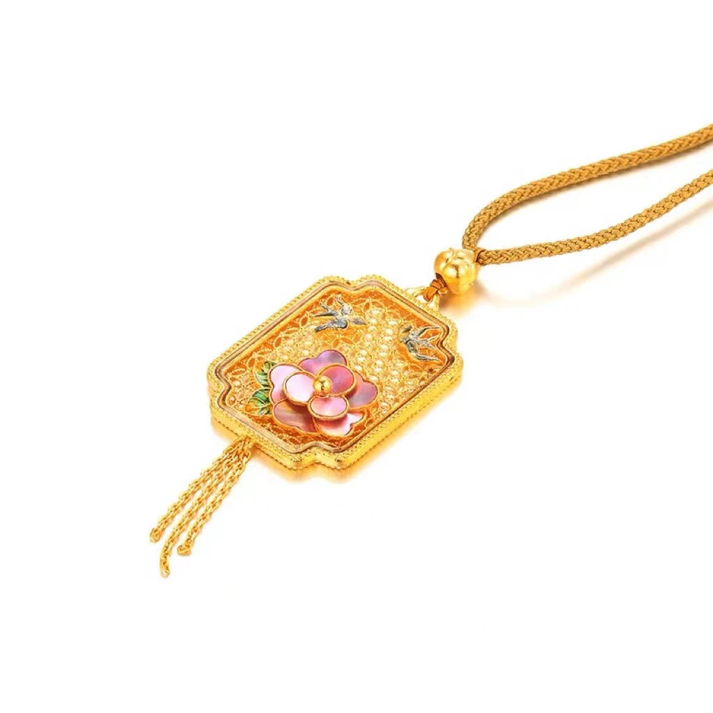 【钱金寳】古法黄金螺钿工艺金高档优雅精美花团锦绣吊坠（不含链）