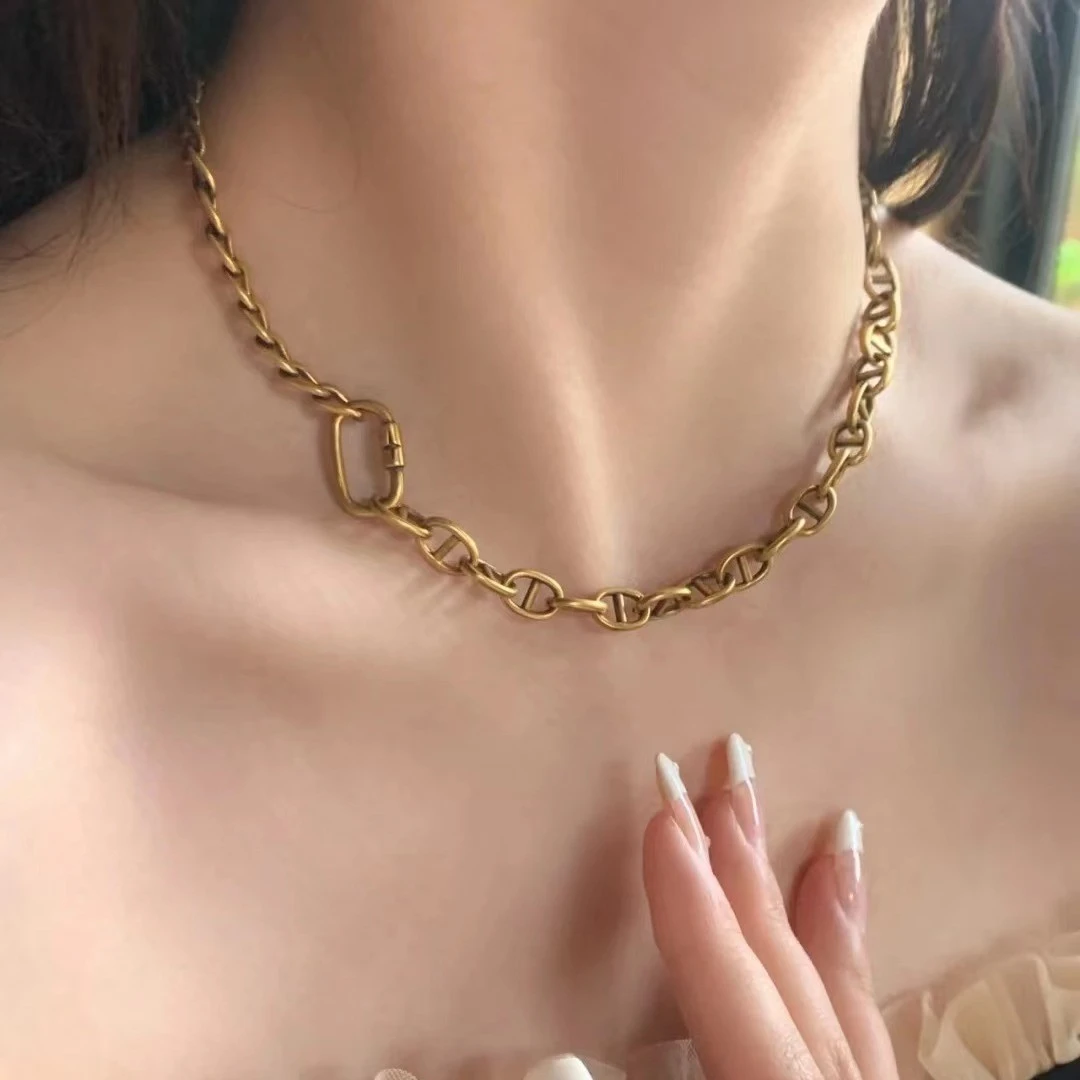黄金电黑工艺AB项链男女通戴时尚潮流项链纯金小众设计款个性