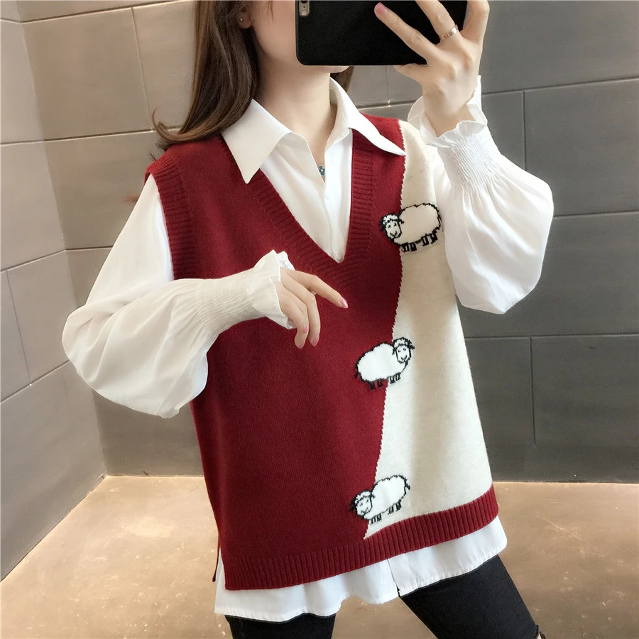 毛衣马夹背心配衬衫新款女百搭减龄韩版宽松外穿针织马甲女秋冬春