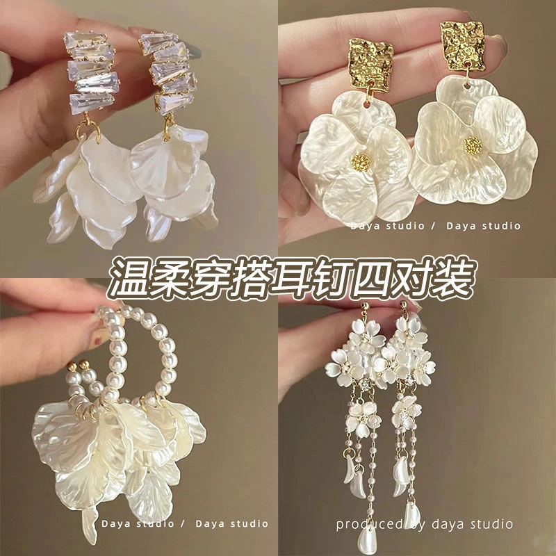花间月~法式复古亚克力花朵耳环 高级感小众设计超仙气质港风耳环