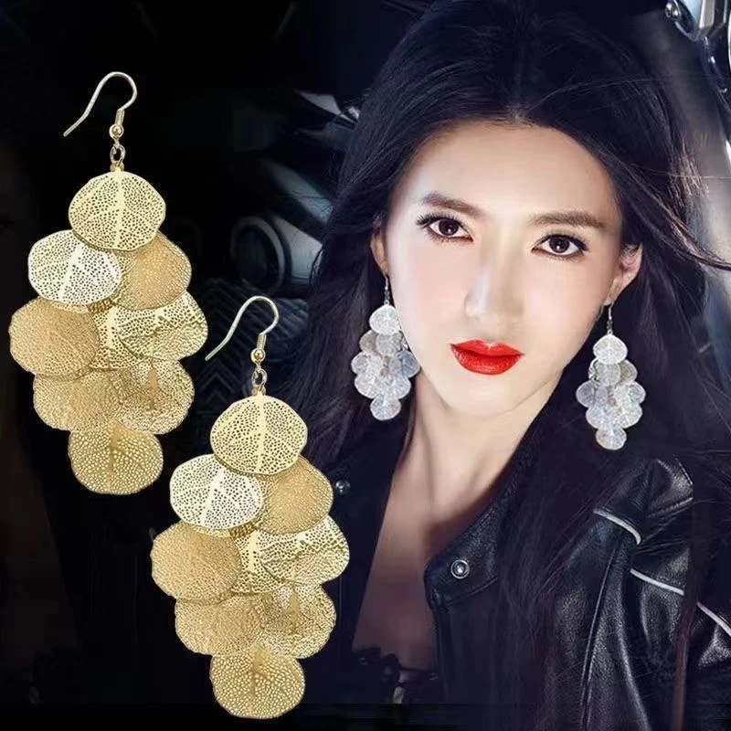 港风情怀高级感金属叶子耳环耳坠女复古气质长款夸张个性耳钉耳饰