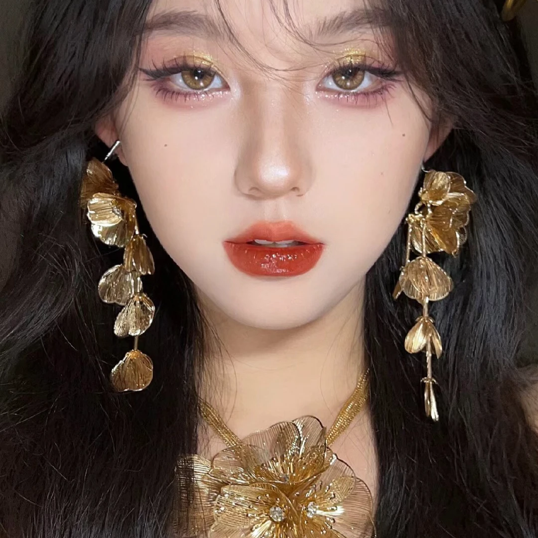 合金耳饰 欧美风高级感法式复古立体金属花朵耳环度假小众耳饰