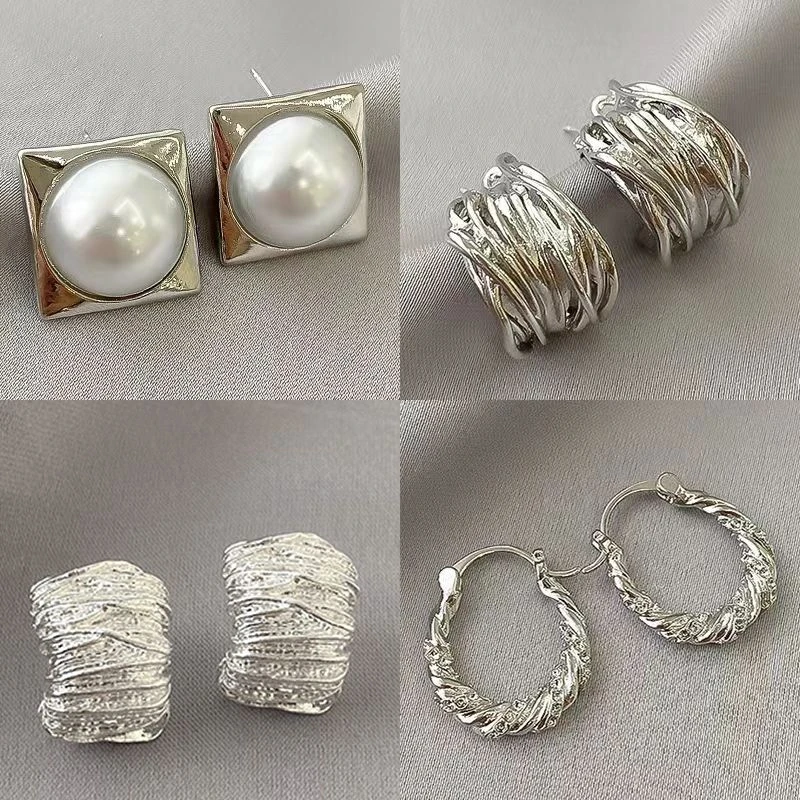 银色耳环小众设计耳钉2024年新款潮网红气质简约耳饰