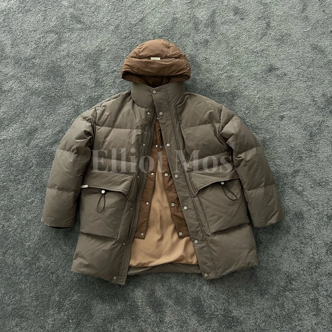 23FW 可拆卸帽Contrast Color Down Jacket拼色中长款羽绒服-0387